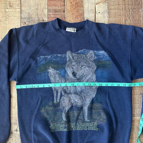Vintage Fieldmaster Wolf Graphic Sweatshirt Navy Blue Cotton Blend Size M - Picture 4 of 6